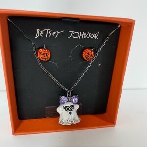 Betsey Johnson Pumpkin Earrings & Ghost Necklace